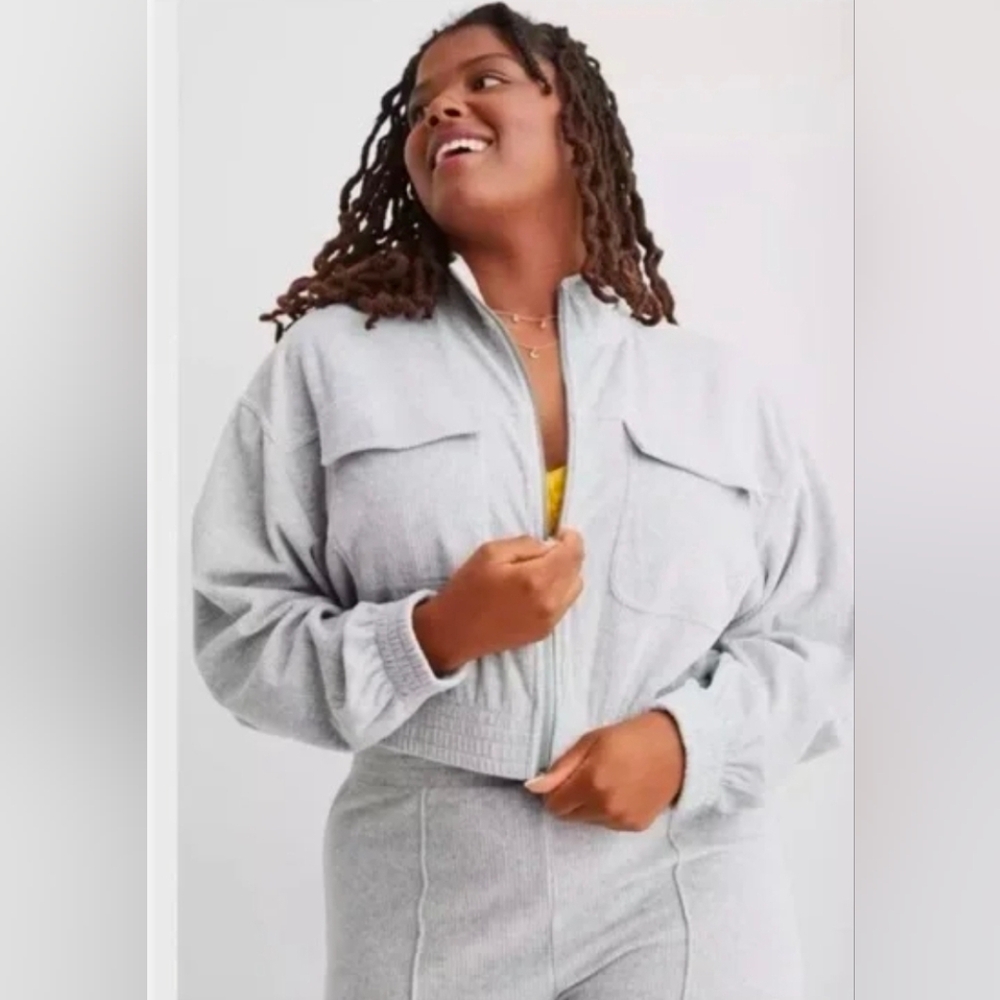 Aerie Groove On Velour Ribbed Jacket